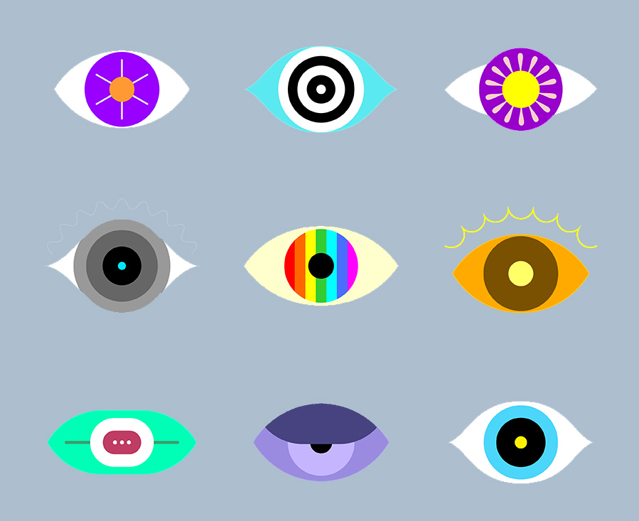 collage of colourful eyes